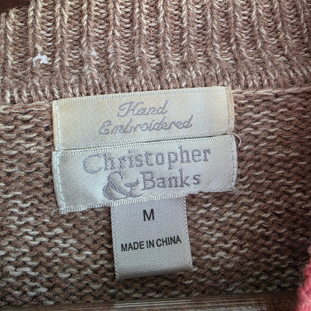 Christopher & Banks Vintage Y2K 2003 Floral Hand Embroidered Sweater Brown Med - Picture 3 of 7